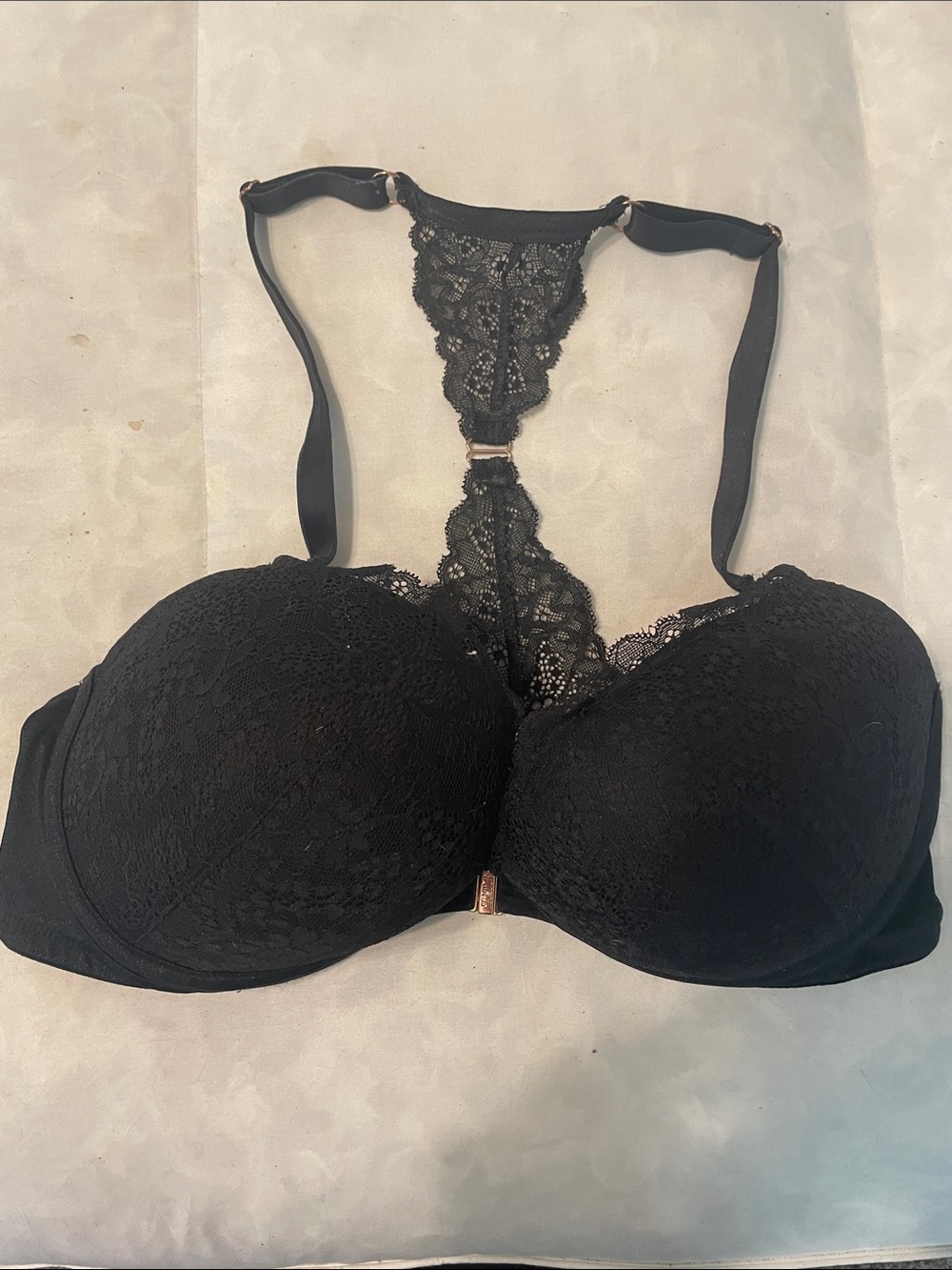 PINK Victoria's Secret Black Lace Racerback Push-Up Bra
